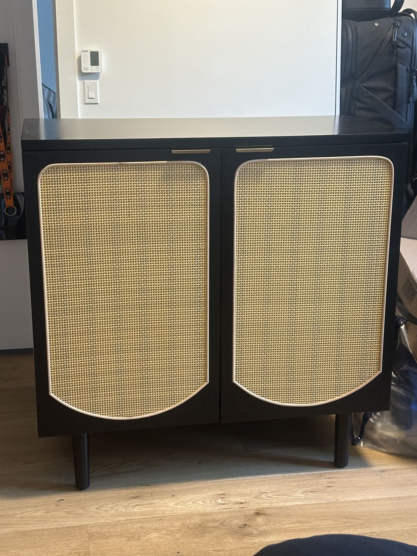 Boho Rattan Storage Cabinet, Modern Entryway Organizer with 2 Doors