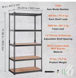 E) Storage Shelves 5-Tier Adjustable 2000 lbs 36"x18"x72" Shelving Unit Heavy Duty Garage Storage Metal Utility Rack Shelf for Kitchen, Pantry, Baseme