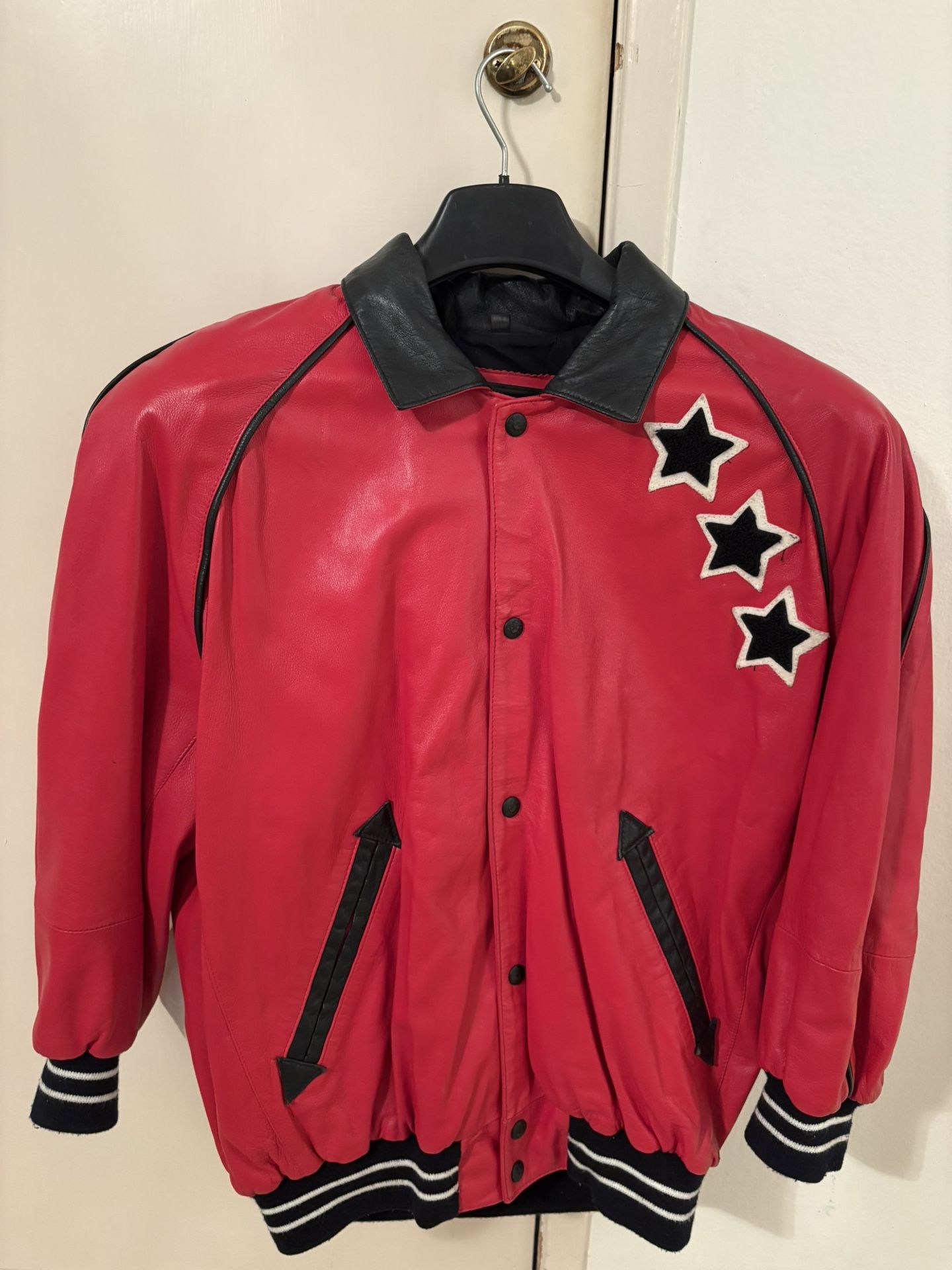 Red Leather Bomber Jacket