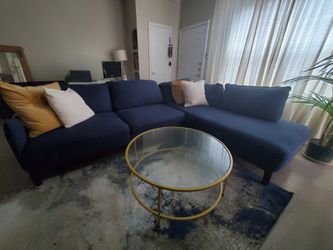 Navy Blue Fabric Sectional Sofa