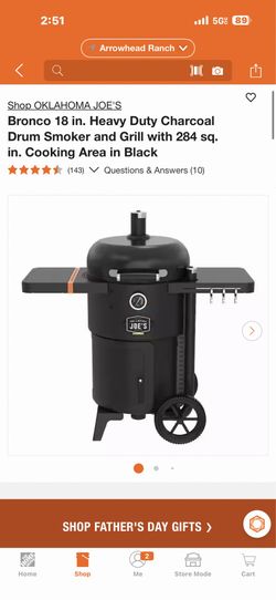 Shop OKLAHOMA JOE'S Bronco 18 in. Heavy Duty Charcoal Drum Smoker and Grill with 284 sq. in. Cooking Area in Black