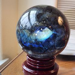 7 6 Lb (3457g) Labradorite Sphere Quart Crystal With a Rotating Stand 