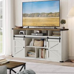 TV Stand 65 Inch With Sliding Barn Doors Farmhouse Rustic