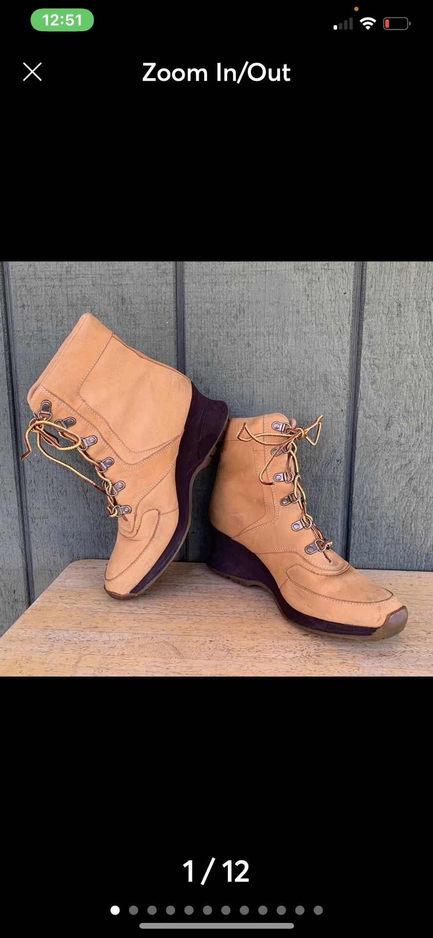 Timberland Ankle Boots Wedge Heel Women's Size 6 Tan Leather Lace-Up
