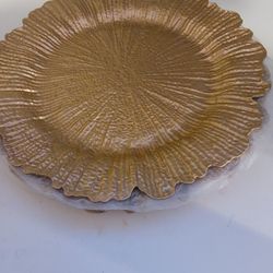 5 Pack 13 Inch Gold Plate Chargers With Flora Reef Design 