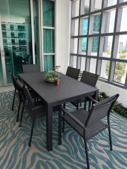 Outdoor Patio Dining Set – Table + 6 Chairs (Modern Balcony / Terrace Furniture)