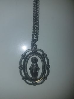 Antique silver Virgin Mary pendant and chain