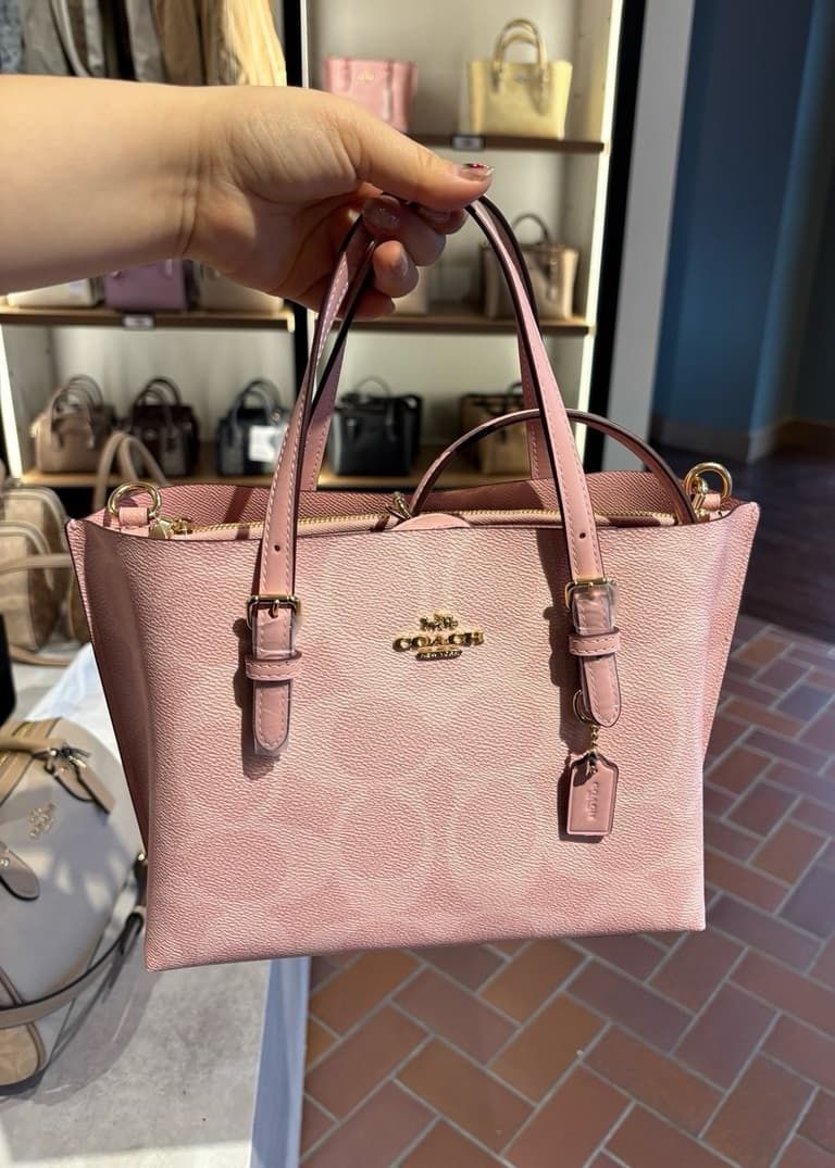 NWT Coach Mollie Tote Bag 25 In Signature Canvas in Powder Pink CAL50
