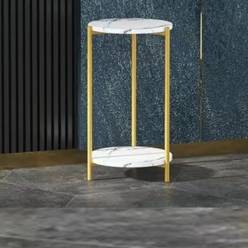 Chic Double-Layer Side Table with Gold-Plated Iron Frame - Versatile Metal Coffee & Bedside Table with 2 Storage Spaces, Perfect for Living Room & Bed