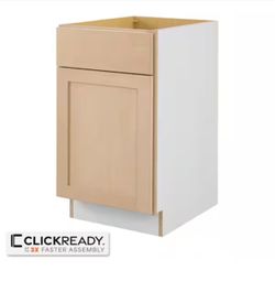 Hampton Bay 18 in. W x 24 in. D x 34.5 in. H Ready to Assemble Base Kitchen Cabinet in Unfinished with CLICKREADY Technology