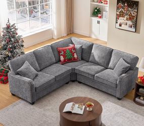 L Shaped Sectional Couch, Small Corner Sofa for Living Room, Comfy Chenille Sofa