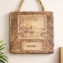 Rustic Bermuda Wall Plaque Coastal Decor Hanging Distressed Beach Cottage Style