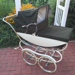 Antique English Silver Cross Pram Baby Carriage 