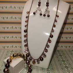 #1774, LOT VINTAGE GLASS SET, NECKLACE, EARRINGS, BRACELET
