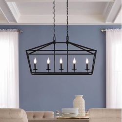 $150 Brand New Weyburn 36 in. 5-Light Bronze Farmhouse Linear Chandelier Light Fixture with Caged Metal Shade