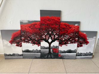 Lona Pared Arte Rojo Árbol Prints