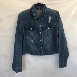 Ci Sono Denim Collection Distressed Denim Jean Jacket Cut Off Cropped Button Up