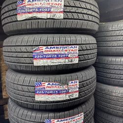 SET OF FOUR NEW 225/70/15 AMERICAN ROADSTAR INCLUDING MOUNT AND BALANCE , ASK ME FOR ANY SIZE OR BRAND