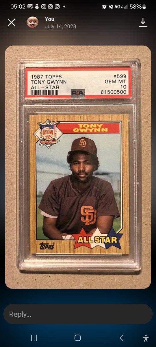 1987 Topps Tony Gwynn All-Star #599 PSA Graded 10