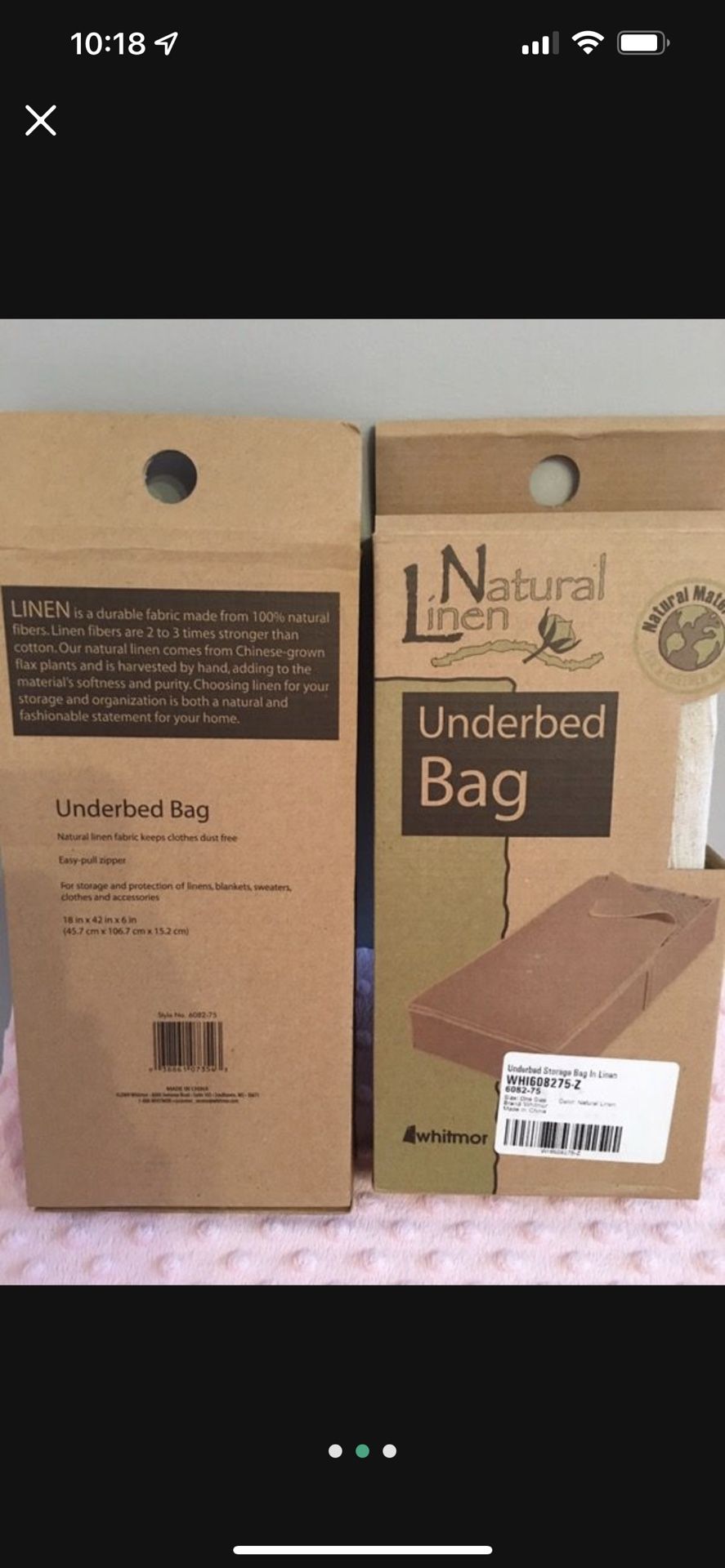 Whitmor Natural Linen Underbed Storage Bag (Qty 2)