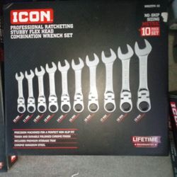 Icon Flex Head Stubby Ratchet Wrench Set Metric