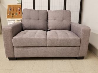 grey loveseat.
