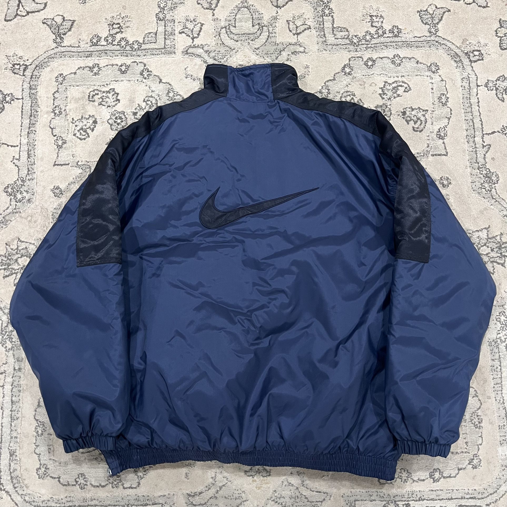 NIKE Vintage 90s Swoosh Check Blue Insulated Puffer Pullover Anorak Jacket Size XL