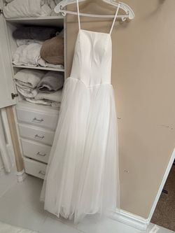White Spaghetti Strap Tulle Gown