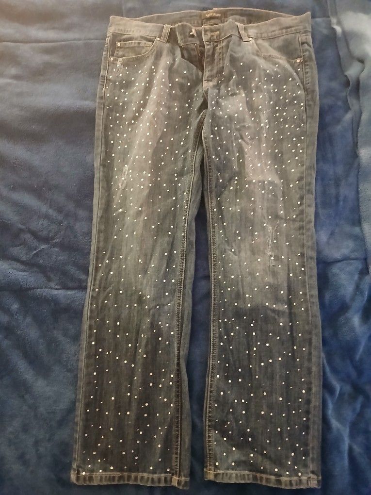 Women's Diamond Studded Blue Jeans Size 10