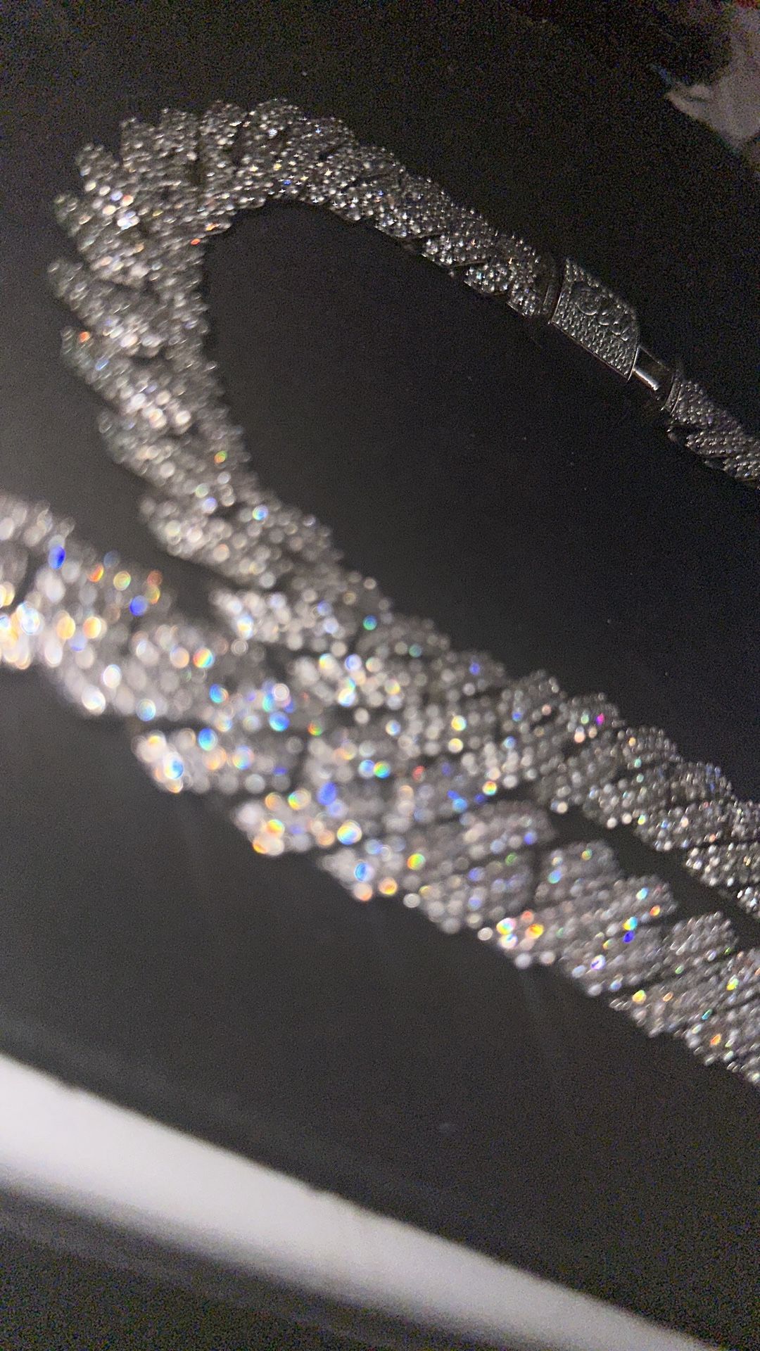 Diamond CZ Prong Link Chain / Bracelet in White Gold - 19mm