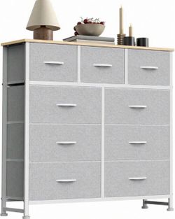 9-Drawer Fabric Dresser with Wood Top