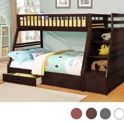 Brand New Brown Or Gray Twin Full Staircase Bunkbed, Mattress Is Extra