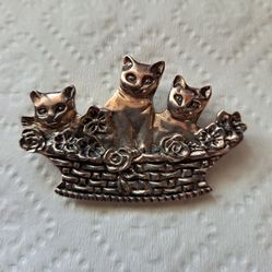 Vintage Sterling Silver. 925 CAT PIN CAT'S BROOCH PENDANT 