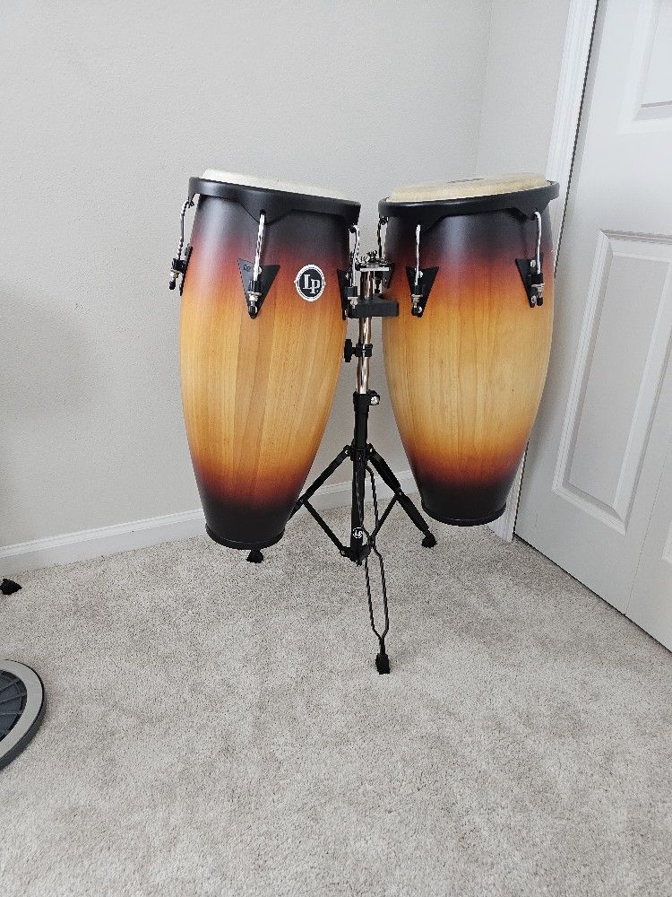 L p city conga set with double stand vintage sunburst