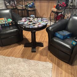 Spinning leather  chairs with coffee table