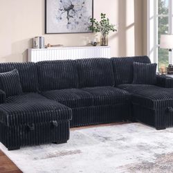 Brand New Double Chaise Black Pullout Sectional 