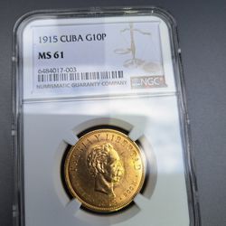 1915 GOLD CUBAN COIN JOSE MARTI MS 61