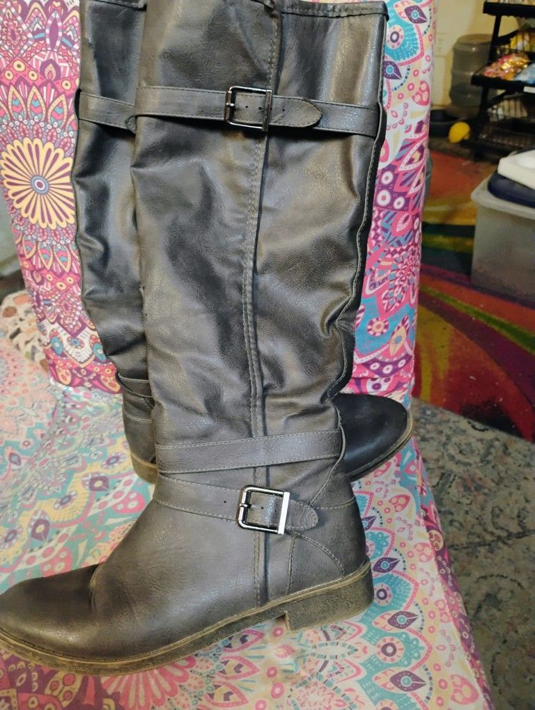 Boots Gray Knee Highs Women's 7.5 Justfab