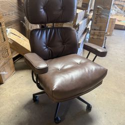 Kro PU Fabric Swivel Ergonomic Office Task Chair in Dark Brown with Recliner High Back Lumbar Support Adjustable Arms