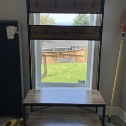 Entryway bench with coat hanger and shoe storage