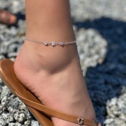 BUTTERFLY CZ ANKLET STERLING SILVER 