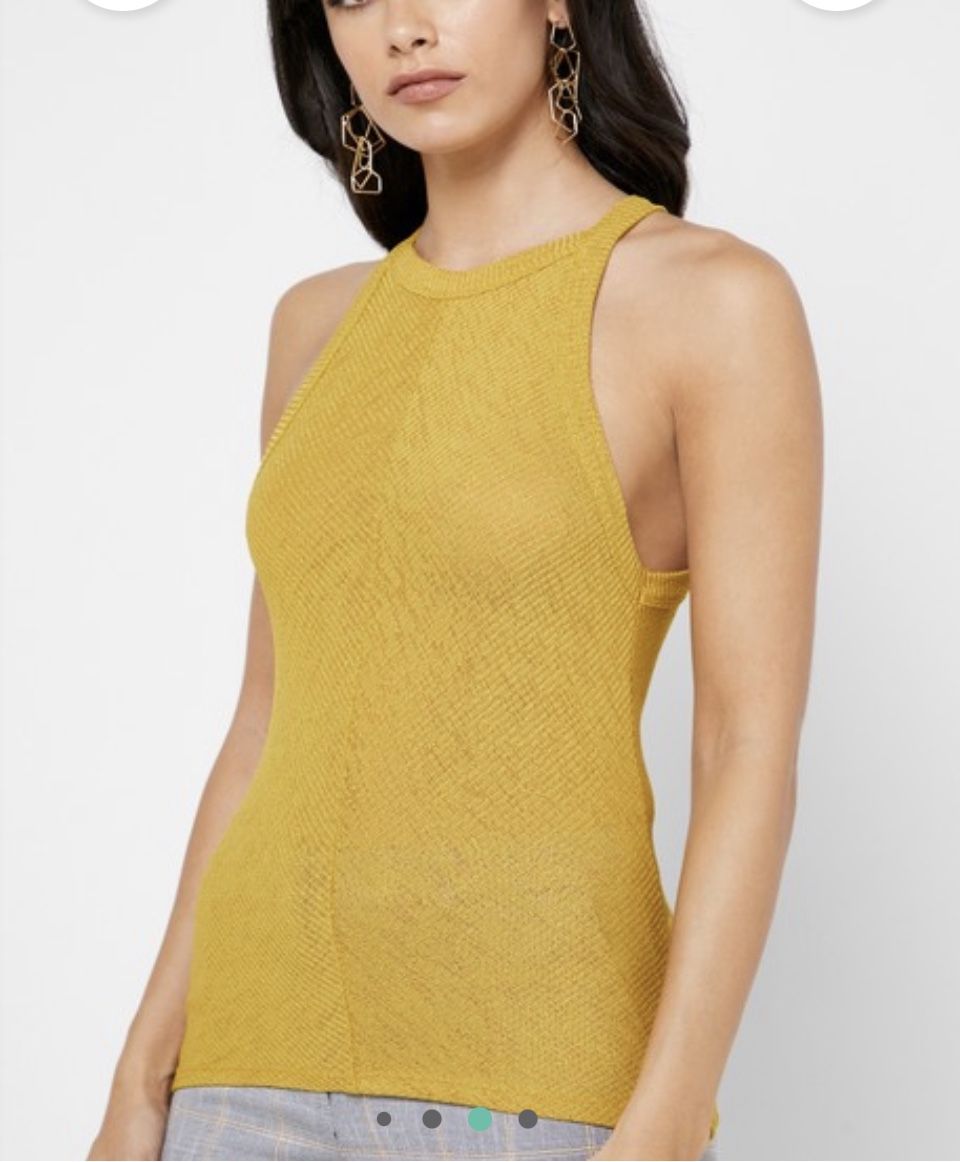 Yellow Ribbed Halter Neck Tank Top 