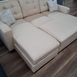 Sofa Chaise + Ottoman In Beige