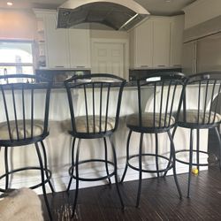 Set of 4 Bar-Height Stools – Black Metal with Cushioned Seats