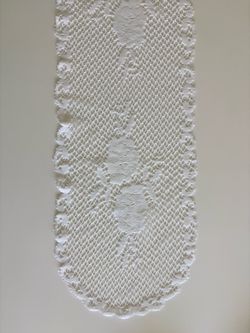 Vintage Style White Lace Table Runner / Dresser Scarf (54” x 12”)