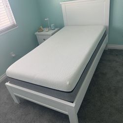 White Twin Bed Set - Mattress Frame & Night Stand 