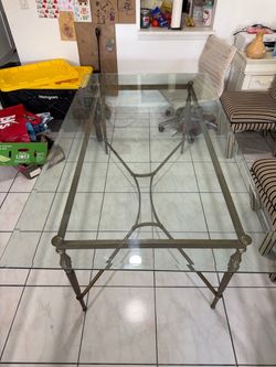 Glass Top Dining Table with Metal Base