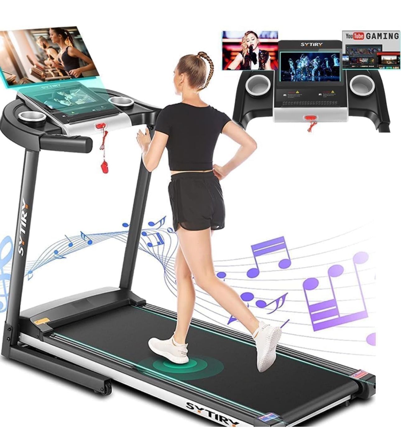 SYTIRY Treadmills for Home with TV Screen and WiFi Smart Folding Treadmill Machine 3D Virtual Sports Scene HiFi Speakers Popular APP for Social Networ for Sale in Bothell WA OfferUp