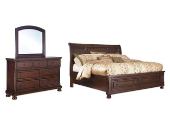 Porter King Sleigh Bed with Drawers. & Dresser with Mirror
