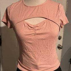 ☆ No Boundaries Junior’s Short Sleeve Ribbed Front Cut Out Top Size S 